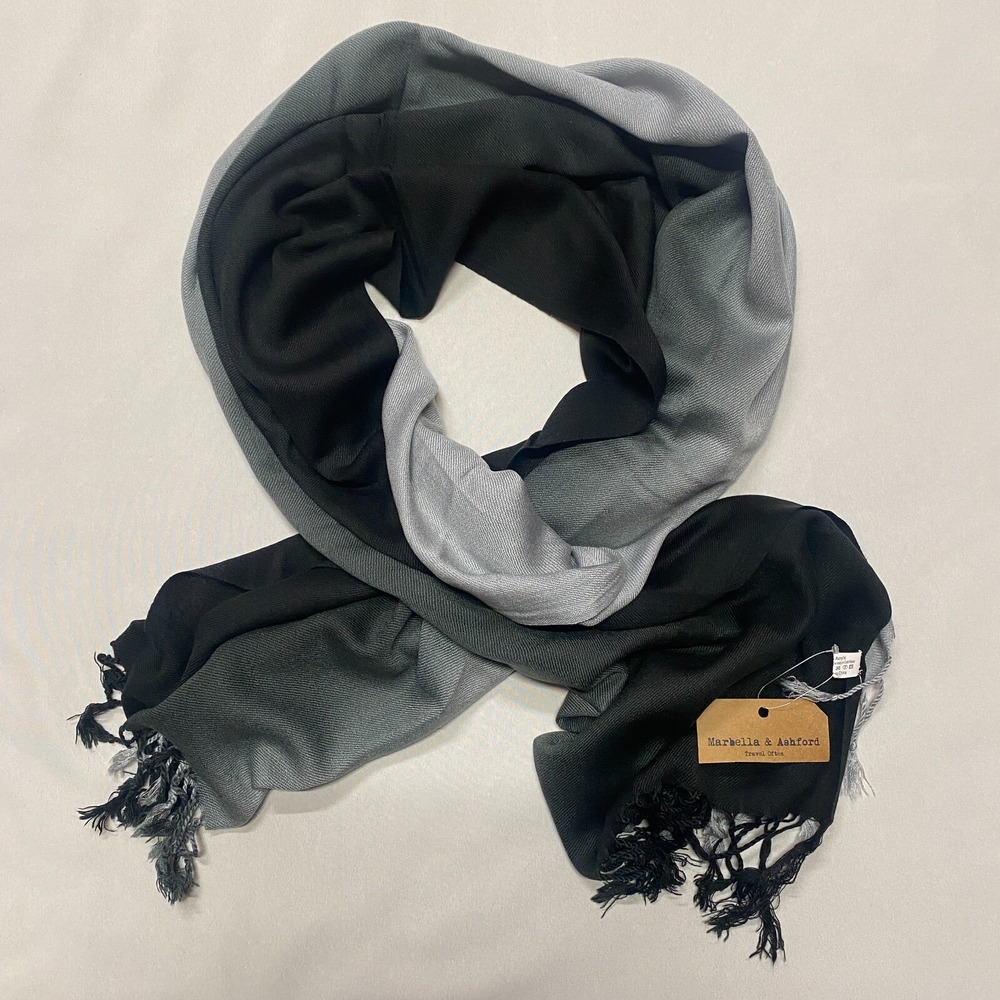 Marbella & Ashford Ombré Wrap Scarf 67” X 25” Gray Black Travel Often Wide Long